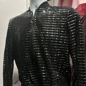 Elegant Black Sequin Bomber Jacket